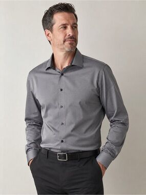 NWT Egara Men’s Slim Fit Egyptian Cotton Dress Shirt 18.5 34/35 Gray Black